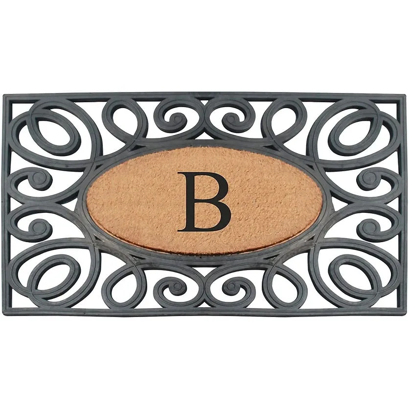 A1HC Rubber and Coir Elegant Circles. Monogrammed Double Door Doormat