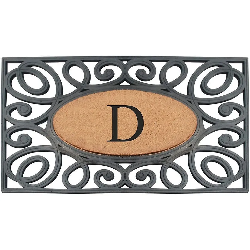 A1HC Rubber and Coir Elegant Circles. Monogrammed Double Door Doormat