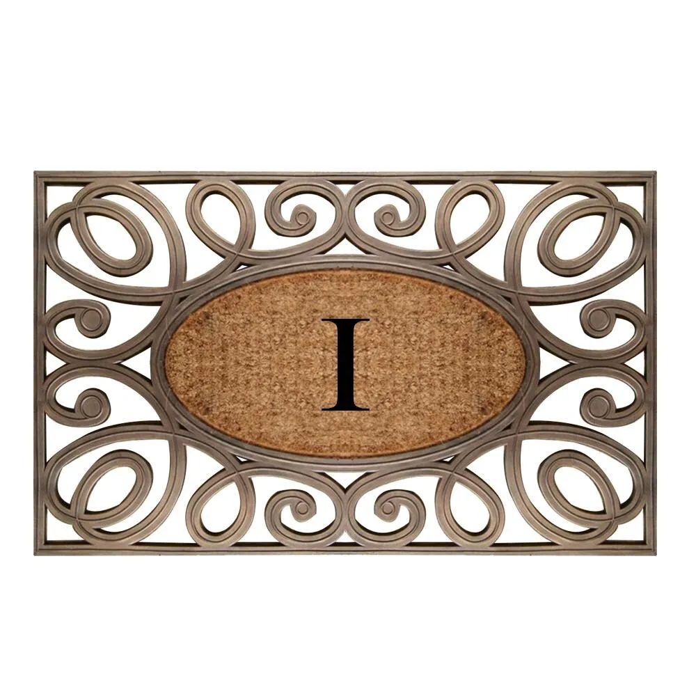 A1HC Rubber and Coir Elegant Circles. Monogrammed Double Door Doormat