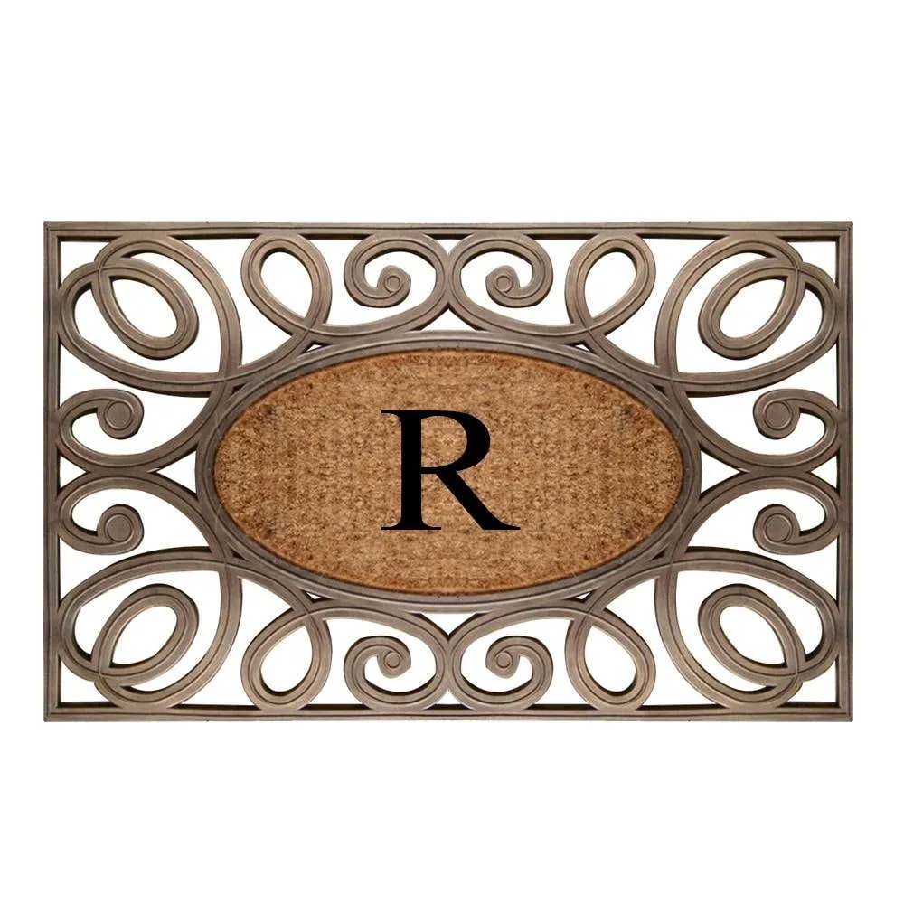 A1HC Rubber and Coir Elegant Circles. Monogrammed Double Door Doormat