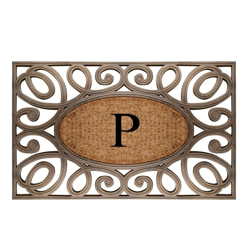 A1HC Rubber and Coir Elegant Circles. Monogrammed Double Door Doormat