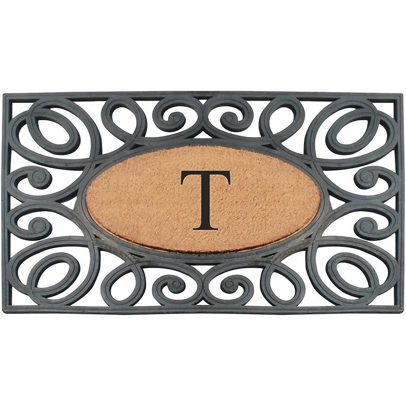 A1HC Rubber and Coir Elegant Circles. Monogrammed Double Door Doormat
