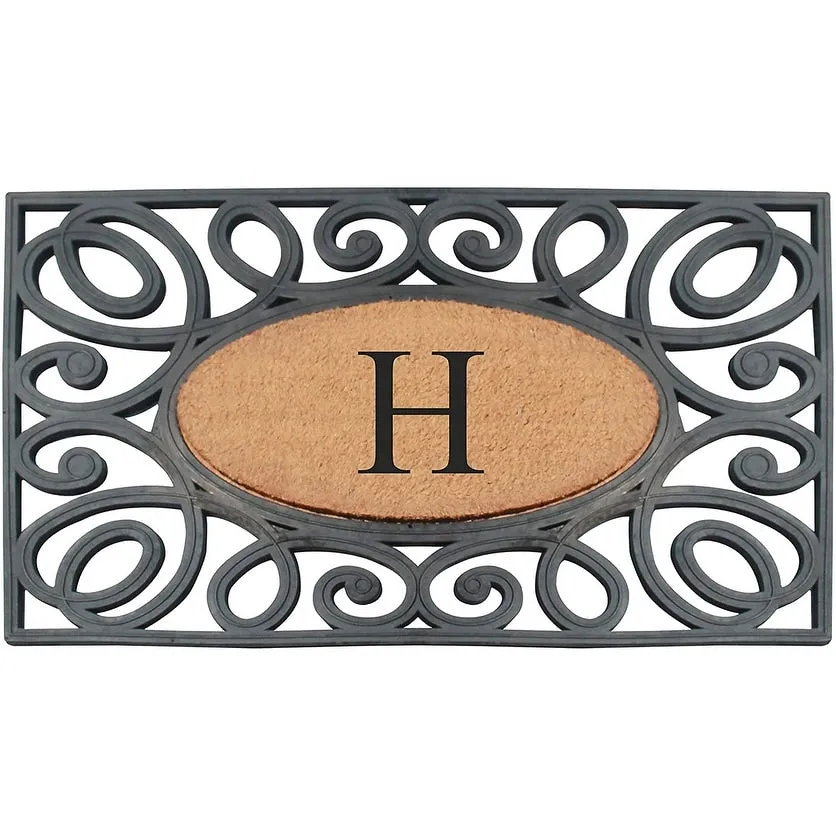 A1HC Rubber and Coir Elegant Circles. Monogrammed Double Door Doormat