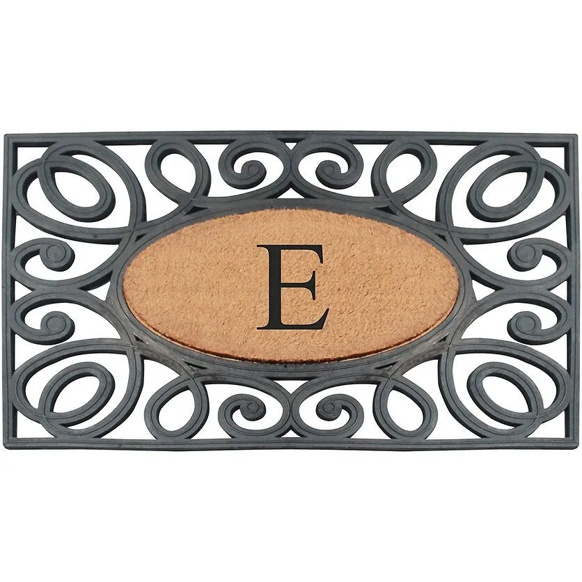 A1HC Rubber and Coir Elegant Circles. Monogrammed Double Door Doormat