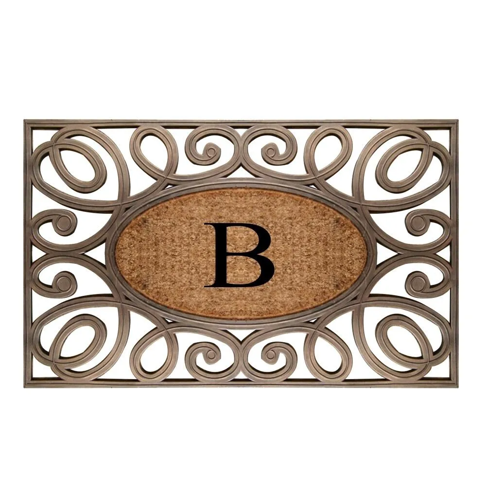 A1HC Rubber and Coir Elegant Circles. Monogrammed Double Door Doormat