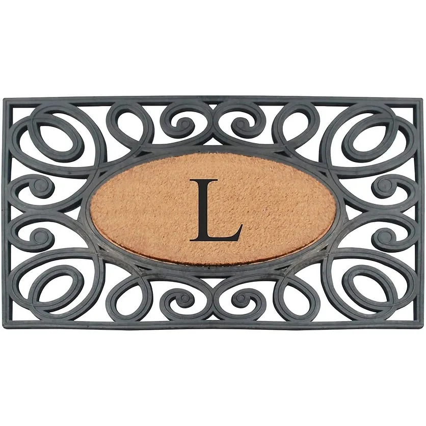 A1HC Rubber and Coir Elegant Circles. Monogrammed Double Door Doormat