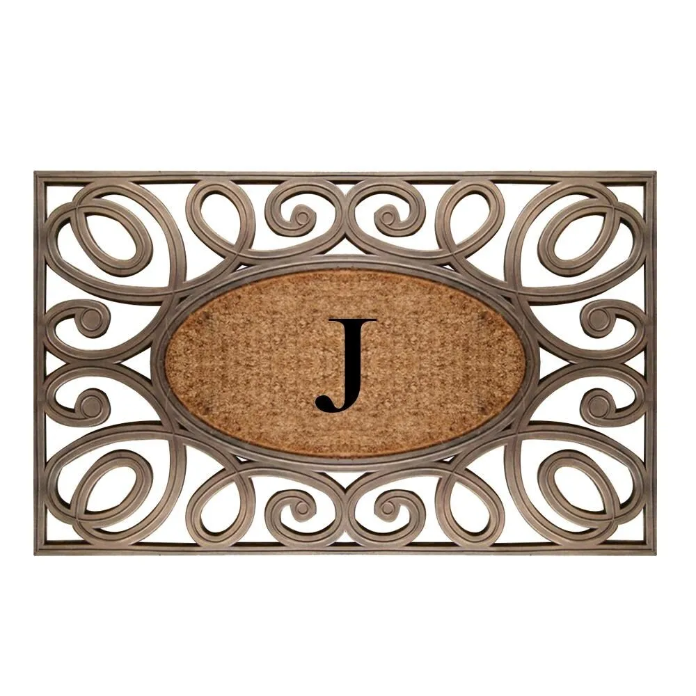 A1HC Rubber and Coir Elegant Circles. Monogrammed Double Door Doormat
