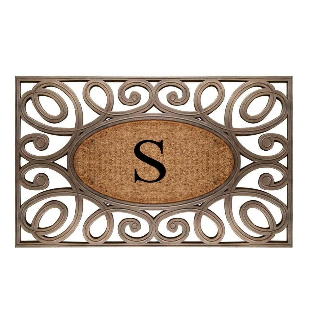 A1HC Rubber and Coir Elegant Circles. Monogrammed Double Door Doormat