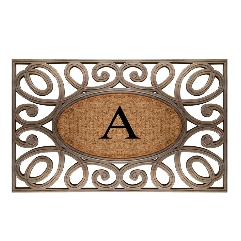 A1HC Rubber and Coir Elegant Circles. Monogrammed Double Door Doormat