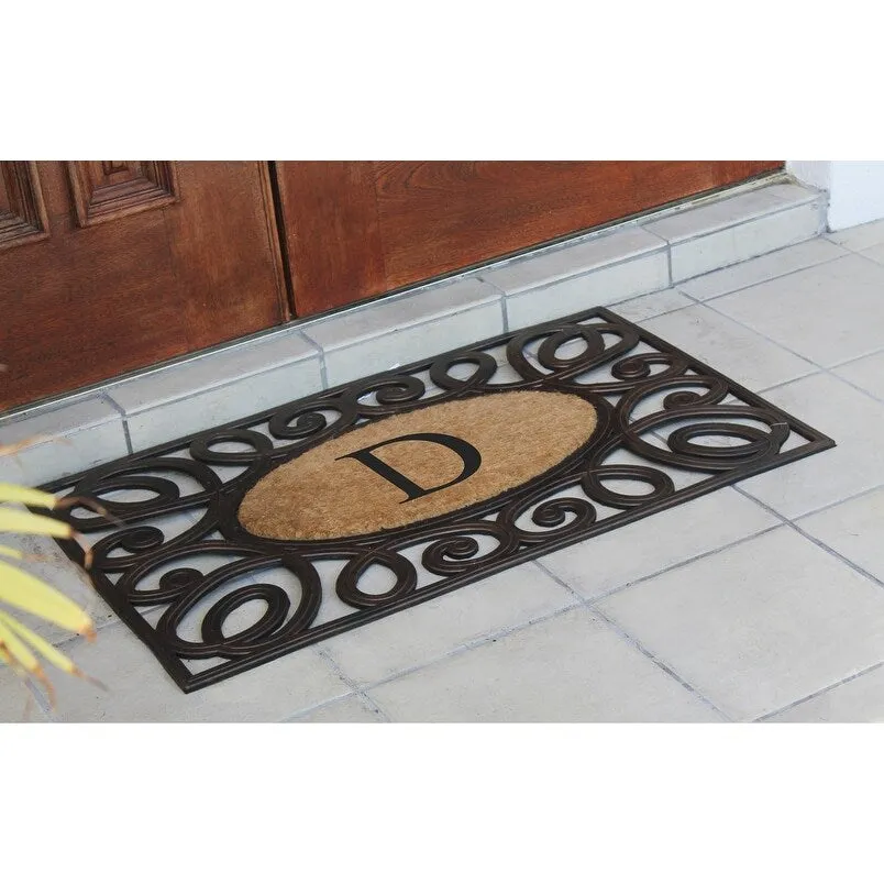 A1HC Rubber and Coir Elegant Circles. Monogrammed Double Door Doormat