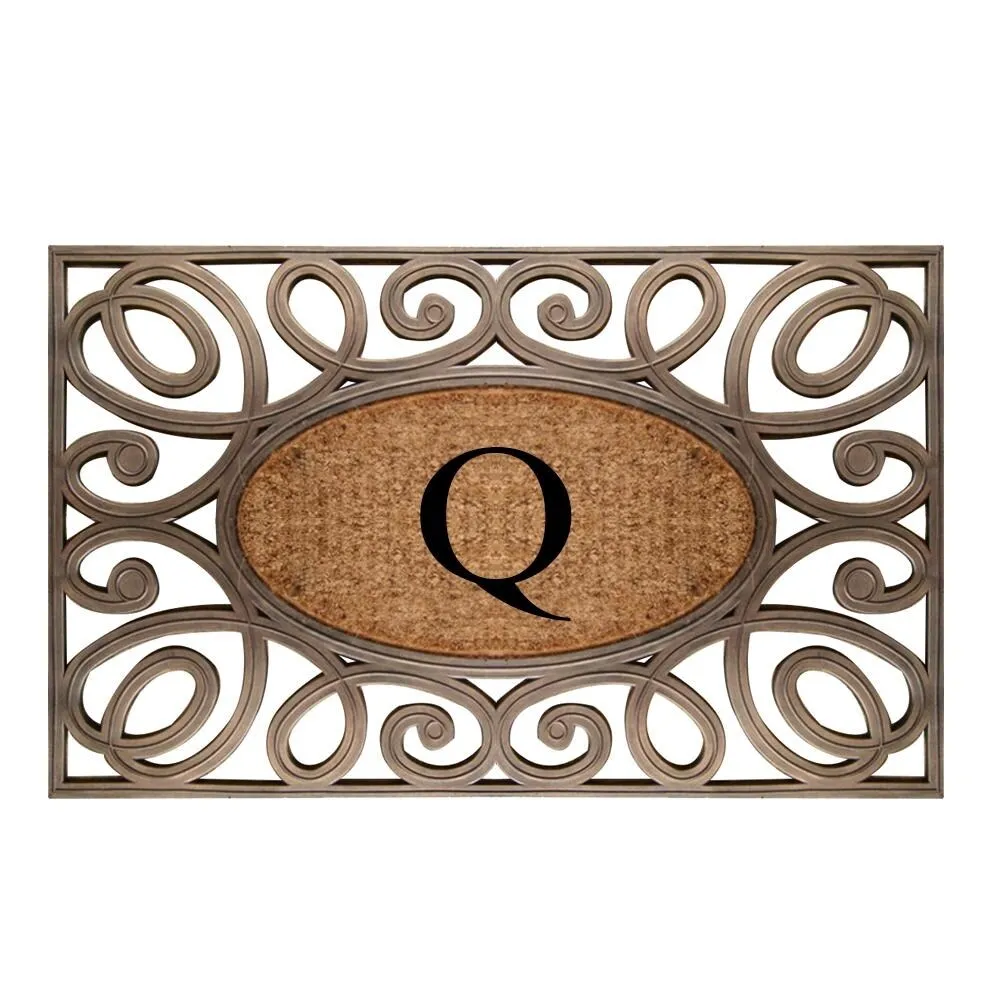 A1HC Rubber and Coir Elegant Circles. Monogrammed Double Door Doormat