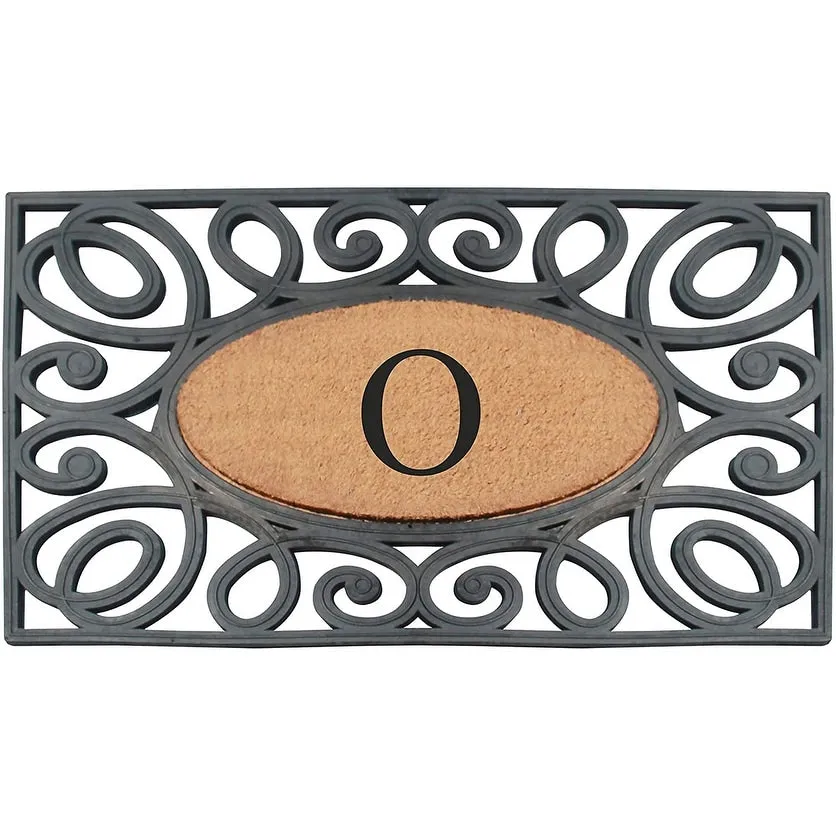 A1HC Rubber and Coir Elegant Circles. Monogrammed Double Door Doormat