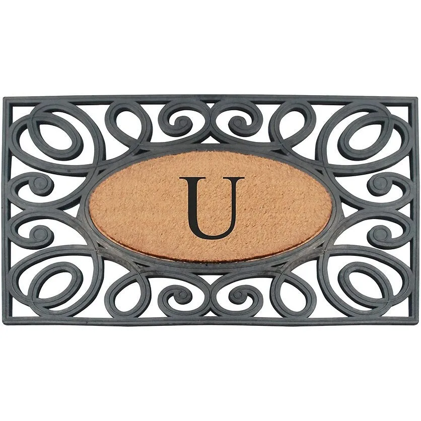 A1HC Rubber and Coir Elegant Circles. Monogrammed Double Door Doormat
