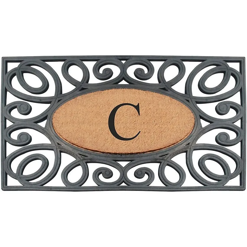 A1HC Rubber and Coir Elegant Circles. Monogrammed Double Door Doormat
