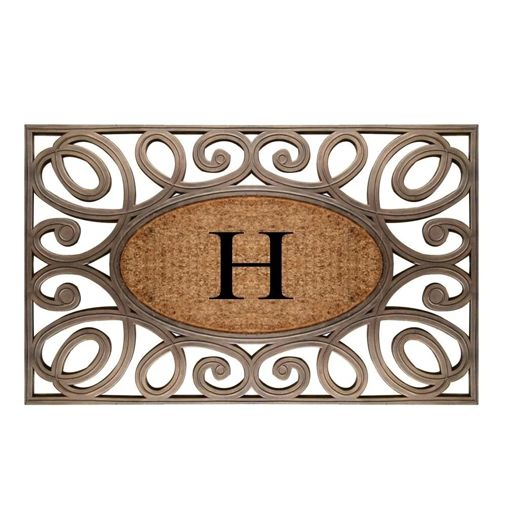 A1HC Rubber and Coir Elegant Circles. Monogrammed Double Door Doormat
