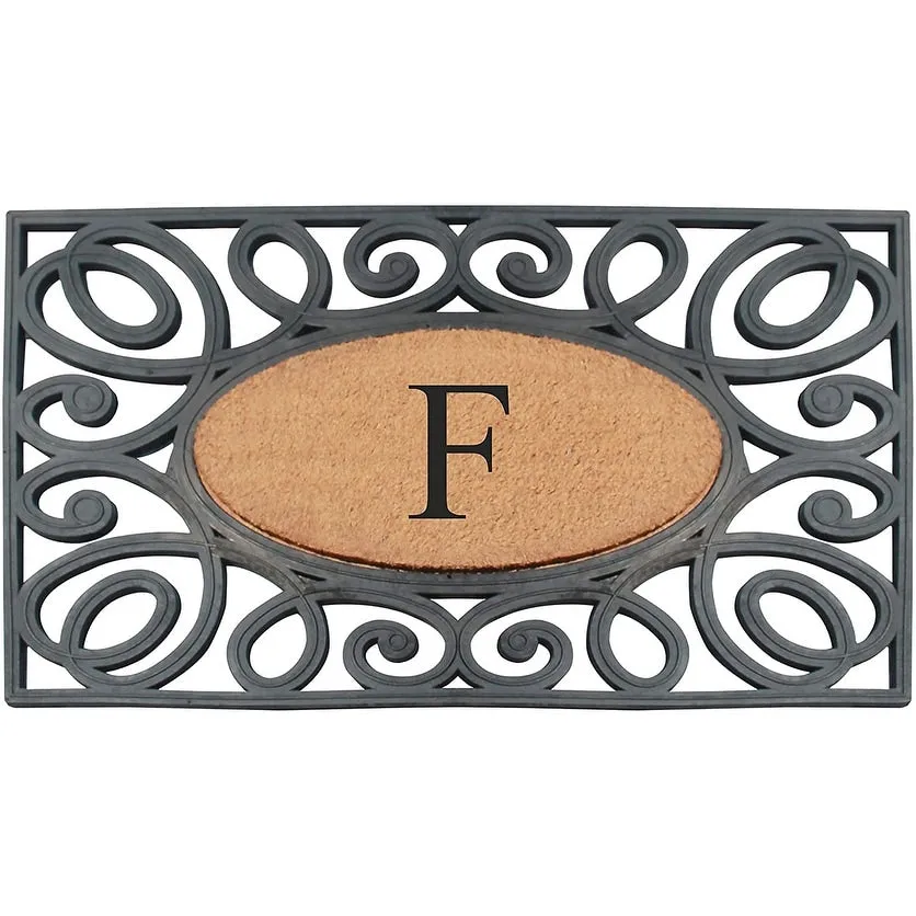 A1HC Rubber and Coir Elegant Circles. Monogrammed Double Door Doormat