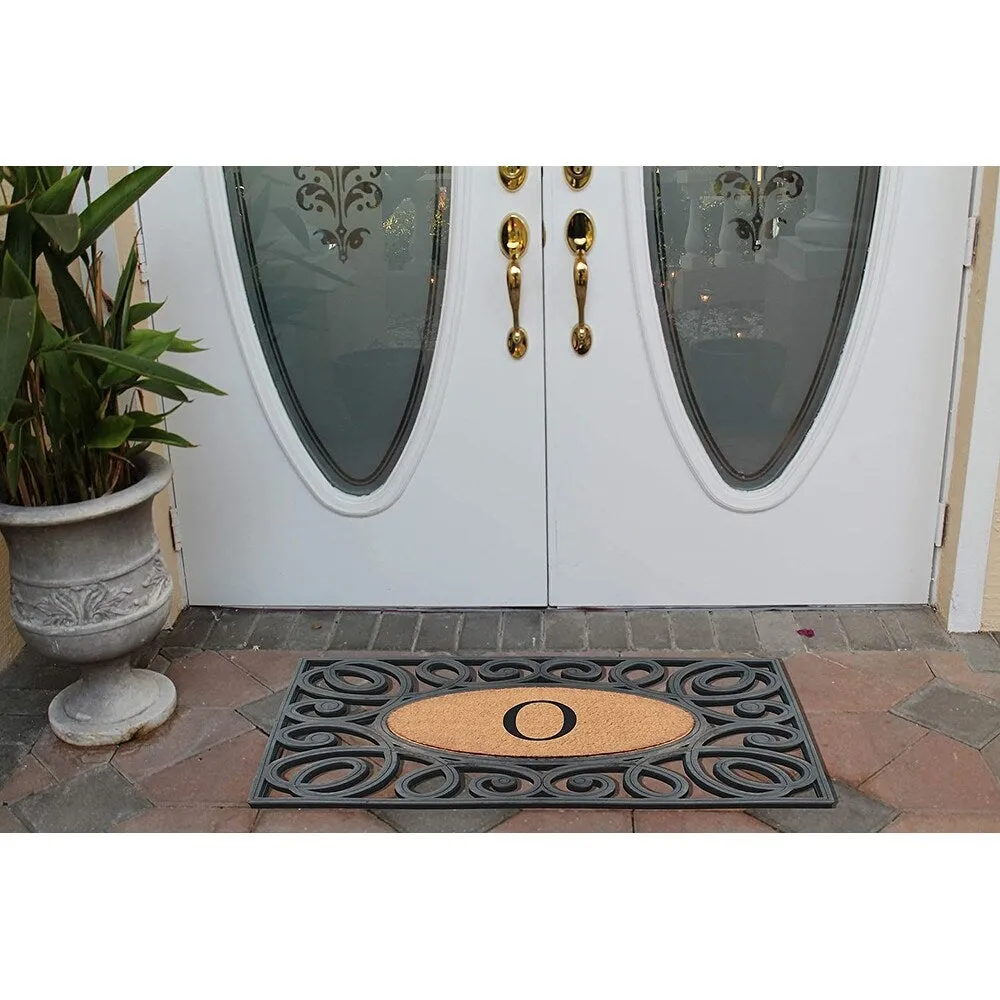 A1HC Rubber and Coir Elegant Circles. Monogrammed Double Door Doormat