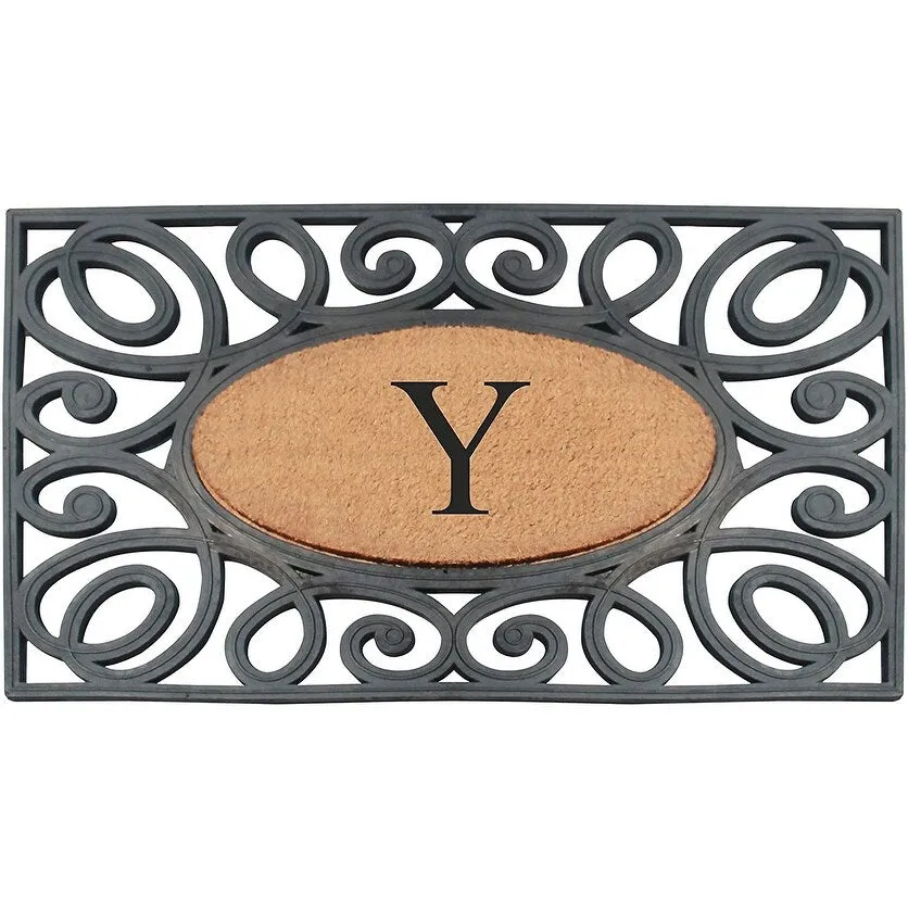 A1HC Rubber and Coir Elegant Circles. Monogrammed Double Door Doormat