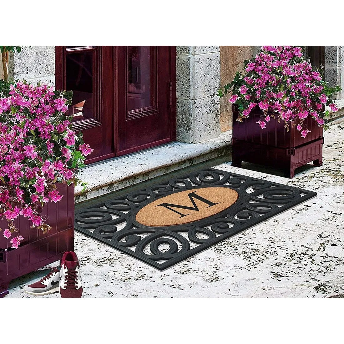 A1HC Rubber and Coir Elegant Circles. Monogrammed Double Door Doormat