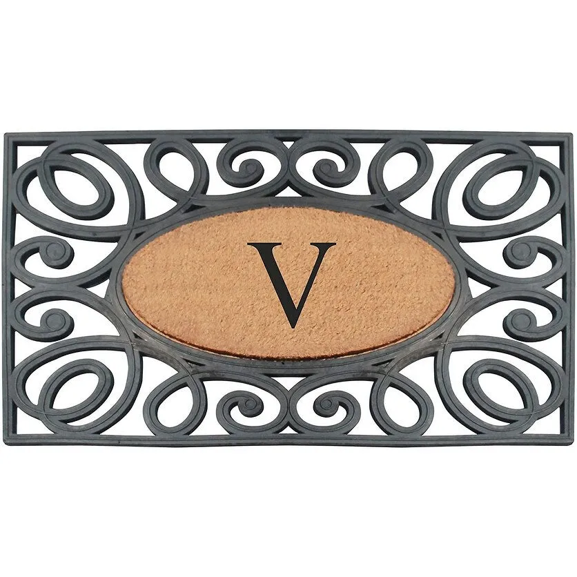 A1HC Rubber and Coir Elegant Circles. Monogrammed Double Door Doormat