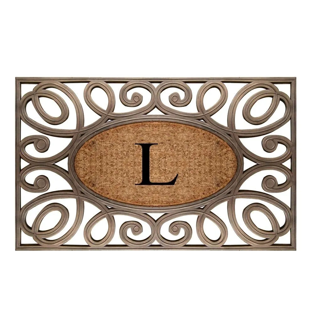 A1HC Rubber and Coir Elegant Circles. Monogrammed Double Door Doormat