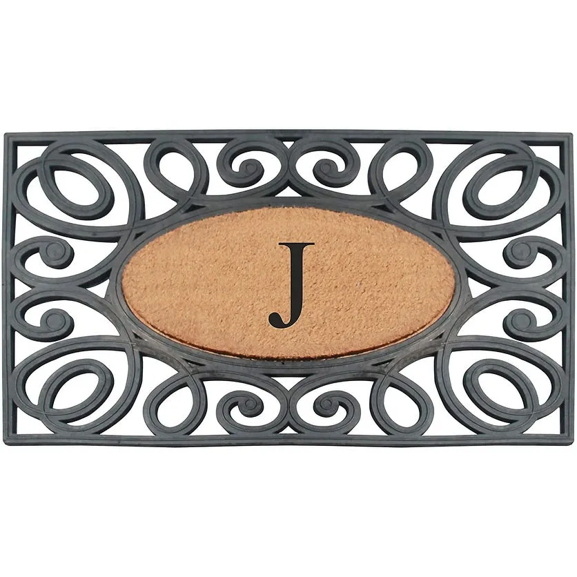 A1HC Rubber and Coir Elegant Circles. Monogrammed Double Door Doormat