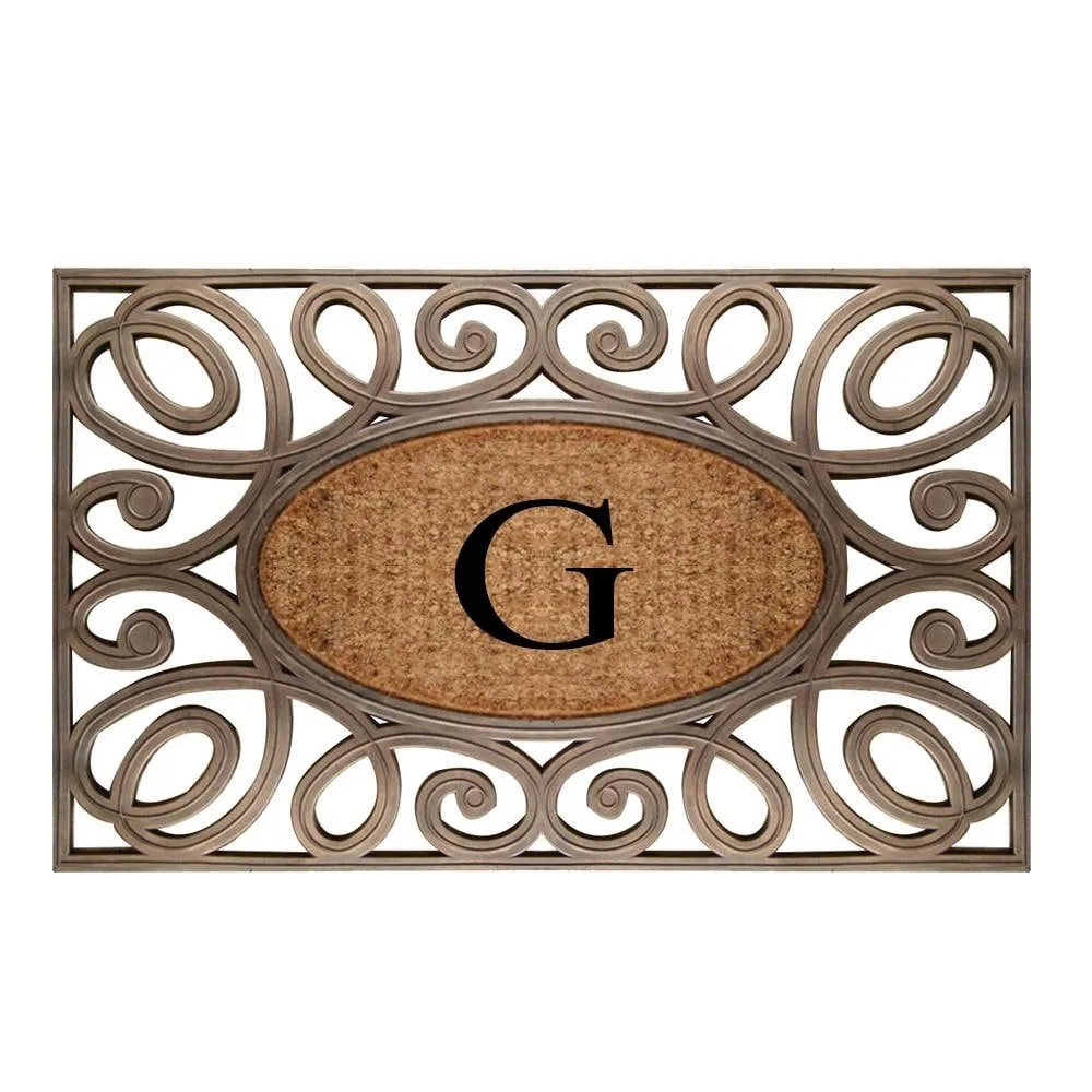 A1HC Rubber and Coir Elegant Circles. Monogrammed Double Door Doormat