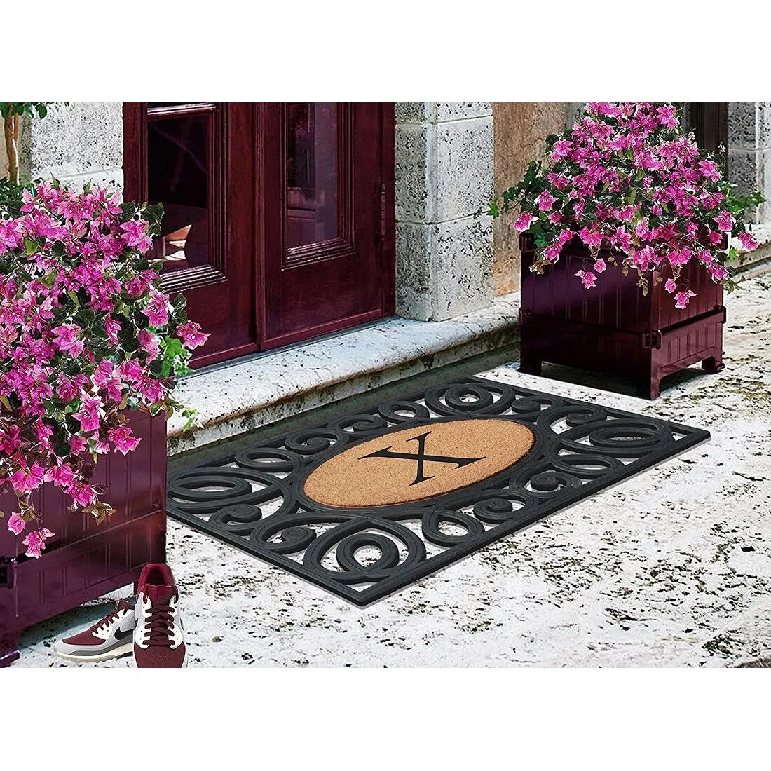 A1HC Rubber and Coir Elegant Circles. Monogrammed Double Door Doormat