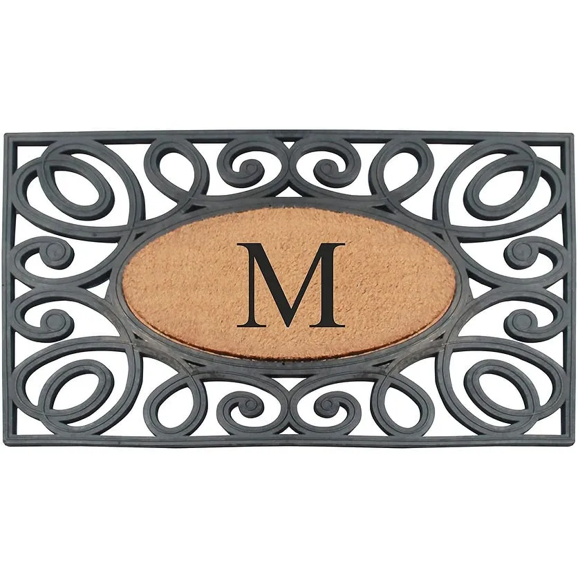 A1HC Rubber and Coir Elegant Circles. Monogrammed Double Door Doormat