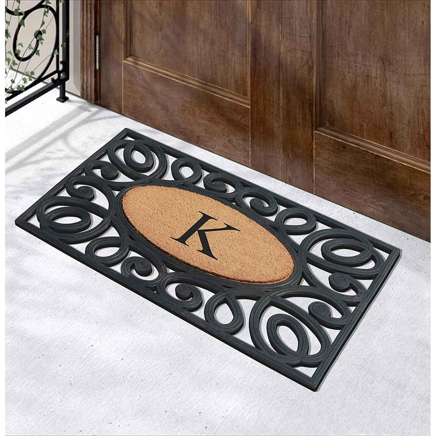 A1HC Rubber and Coir Elegant Circles. Monogrammed Double Door Doormat