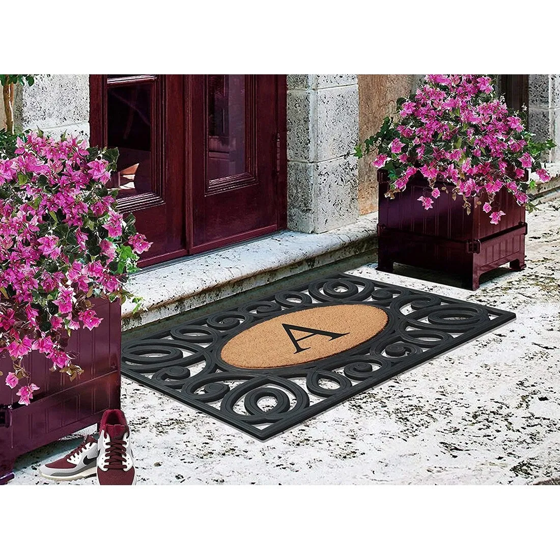 A1HC Rubber and Coir Elegant Circles. Monogrammed Double Door Doormat