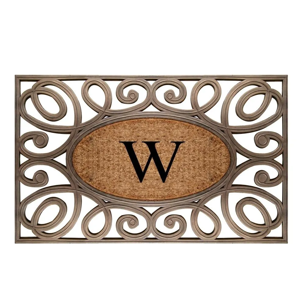 A1HC Rubber and Coir Elegant Circles. Monogrammed Double Door Doormat