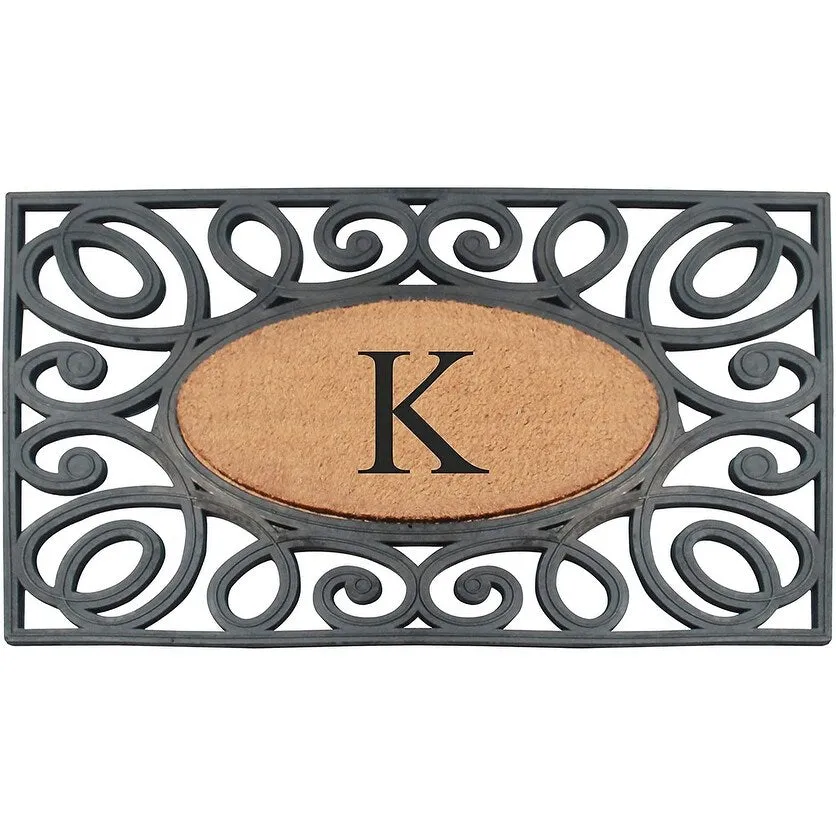 A1HC Rubber and Coir Elegant Circles. Monogrammed Double Door Doormat