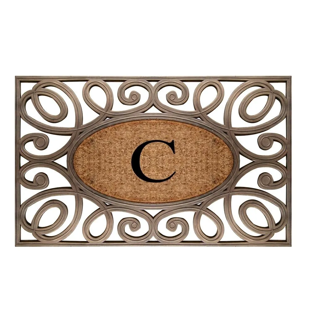 A1HC Rubber and Coir Elegant Circles. Monogrammed Double Door Doormat