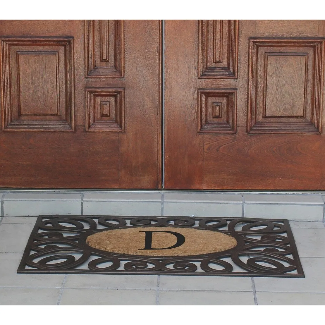 A1HC Rubber and Coir Elegant Circles. Monogrammed Double Door Doormat