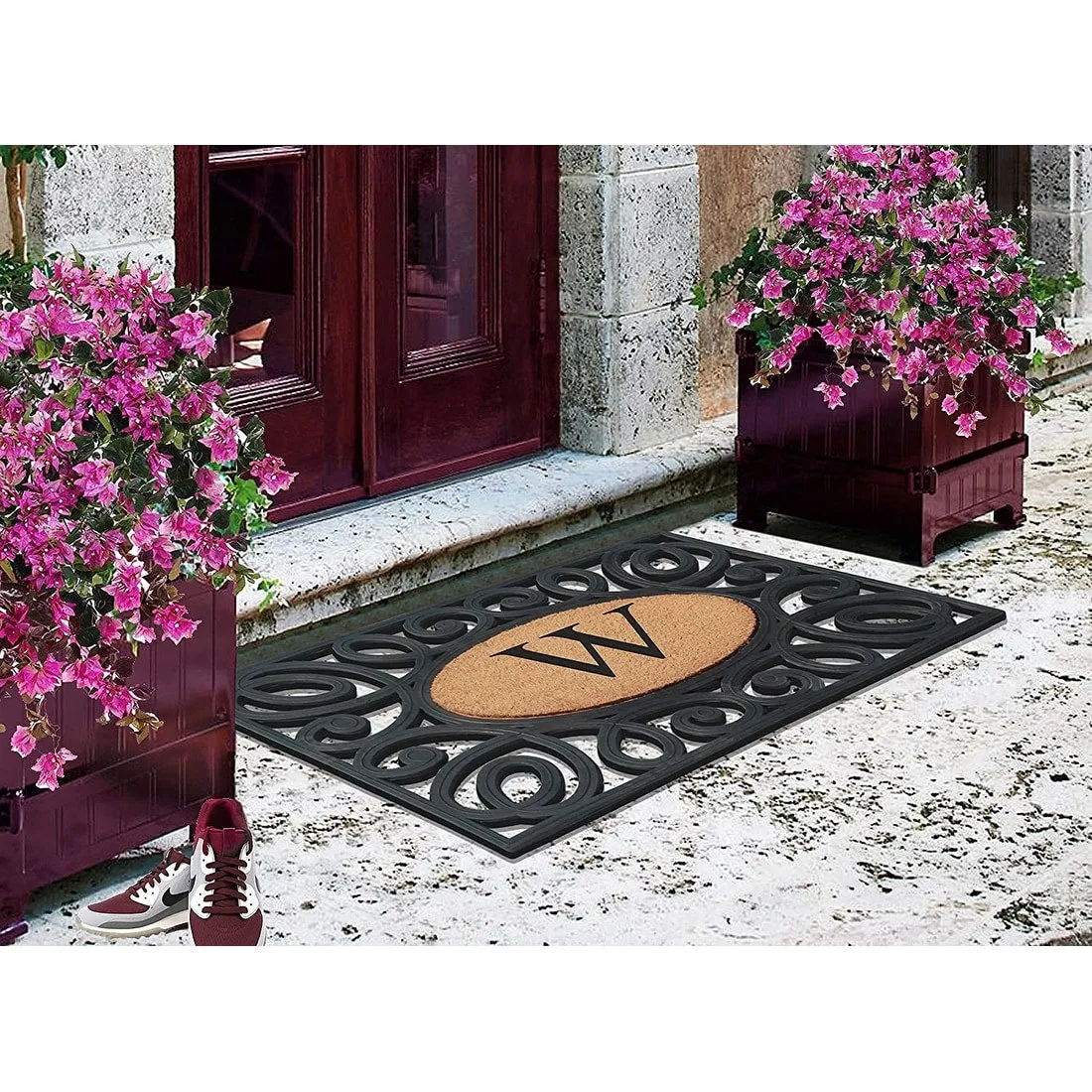 A1HC Rubber and Coir Elegant Circles. Monogrammed Double Door Doormat