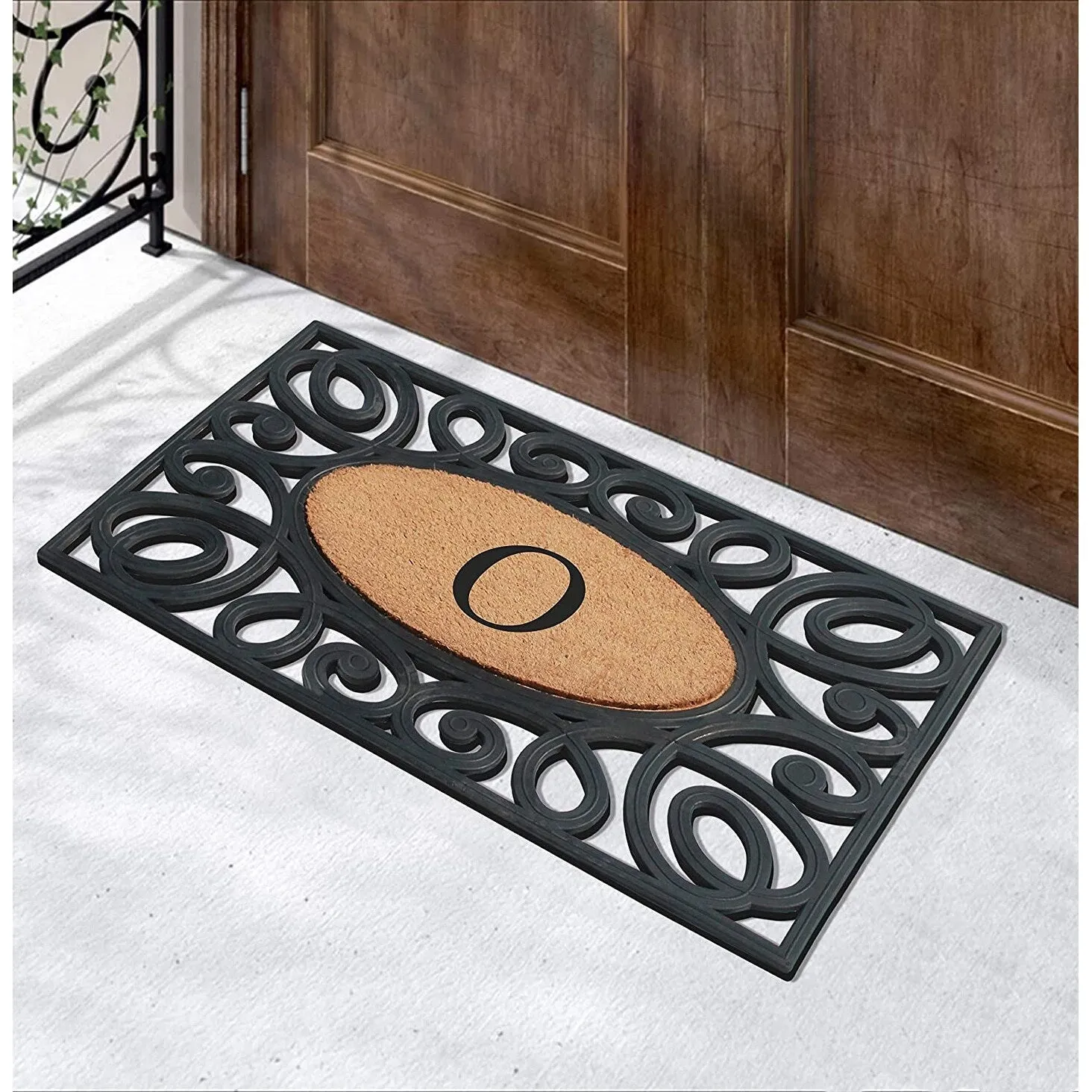 A1HC Rubber and Coir Elegant Circles. Monogrammed Double Door Doormat