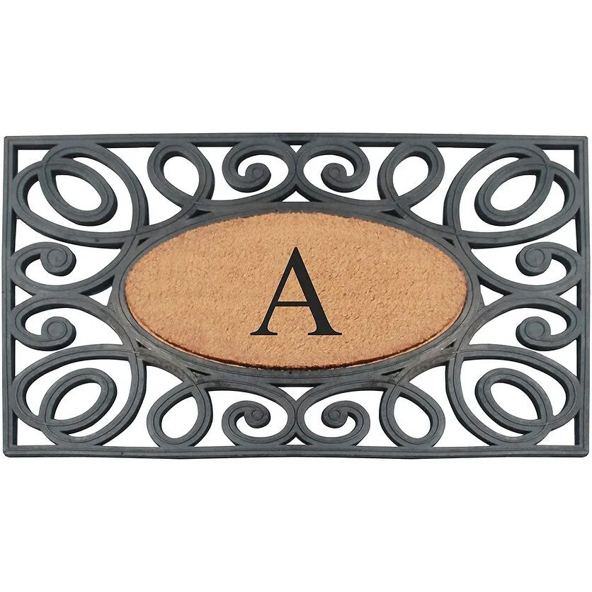 A1HC Rubber and Coir Elegant Circles. Monogrammed Double Door Doormat