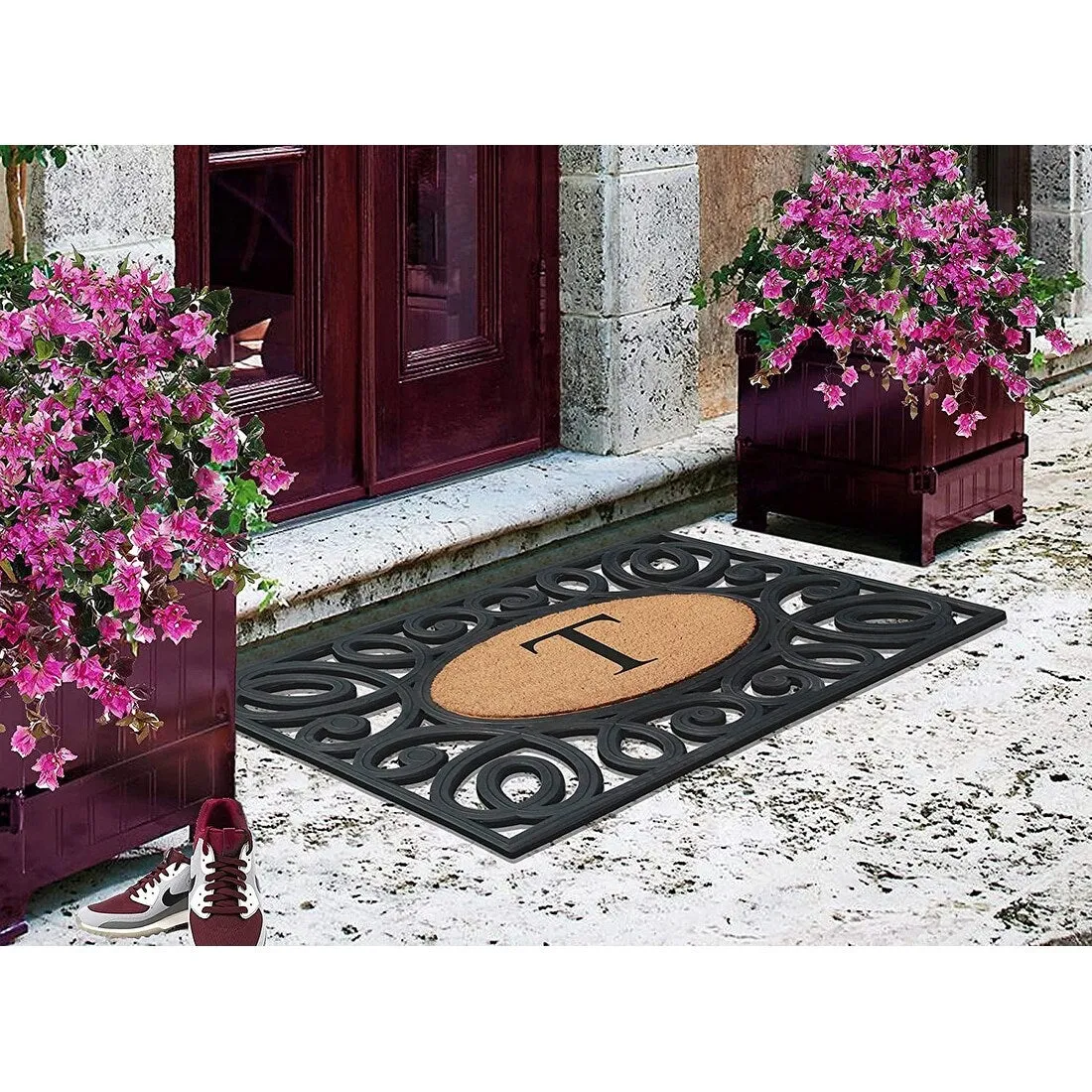 A1HC Rubber and Coir Elegant Circles. Monogrammed Double Door Doormat