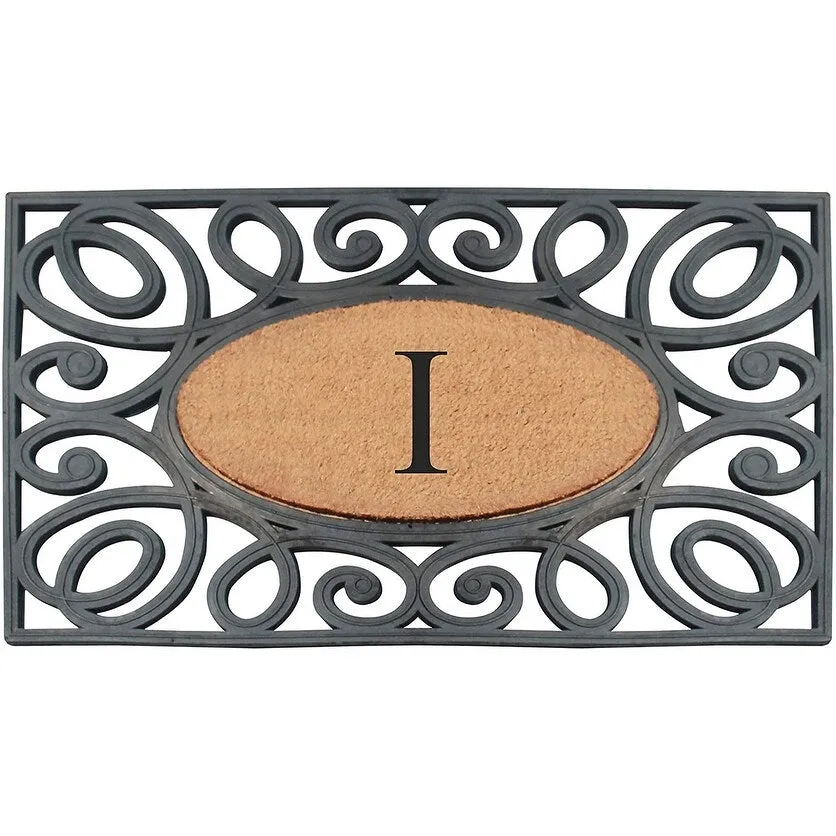 A1HC Rubber and Coir Elegant Circles. Monogrammed Double Door Doormat