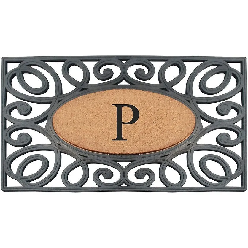 A1HC Rubber and Coir Elegant Circles. Monogrammed Double Door Doormat