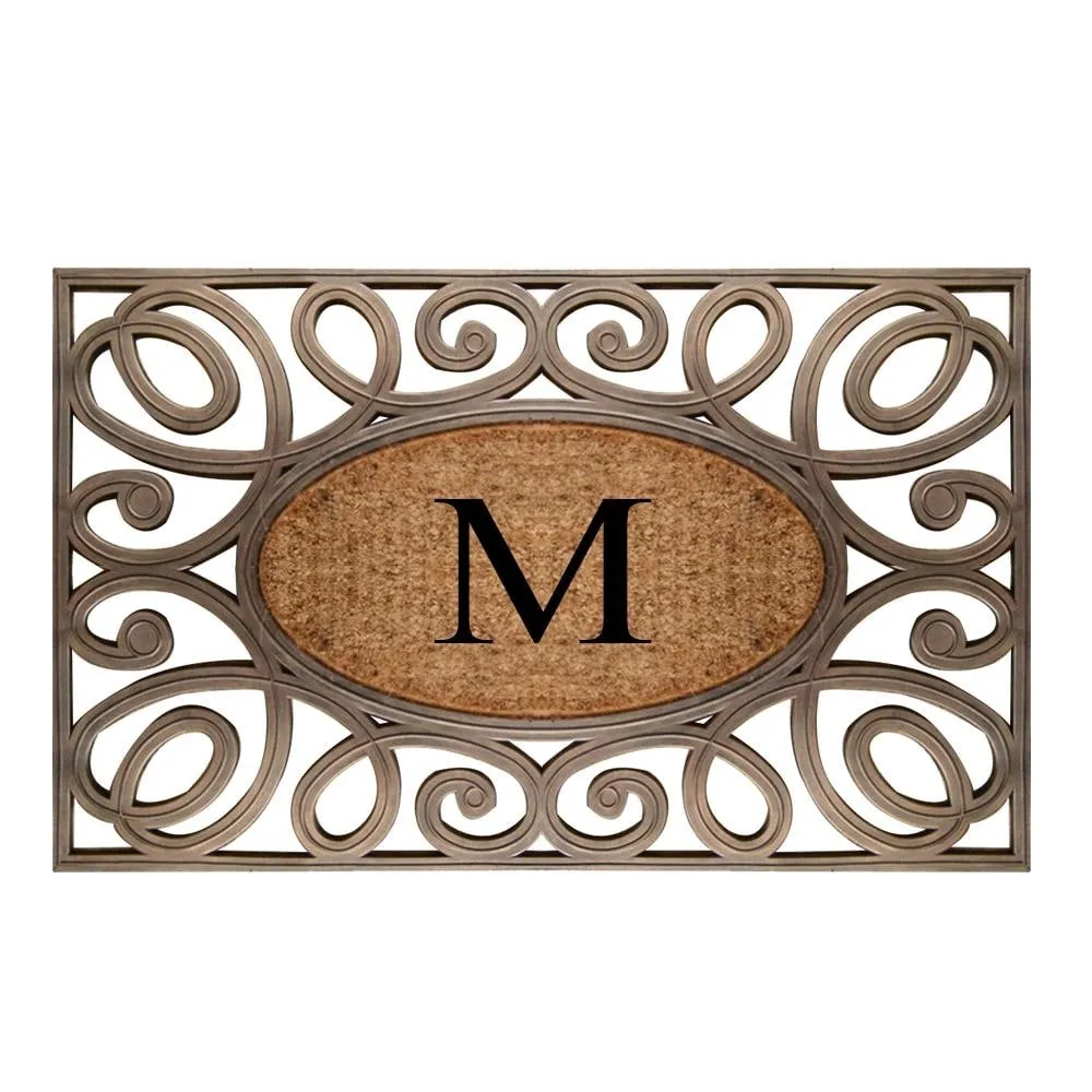 A1HC Rubber and Coir Elegant Circles. Monogrammed Double Door Doormat