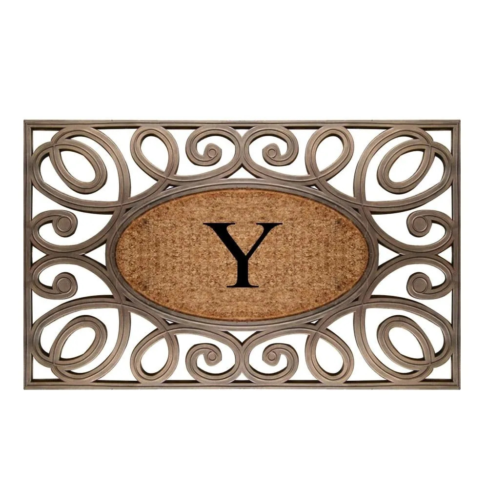A1HC Rubber and Coir Elegant Circles. Monogrammed Double Door Doormat