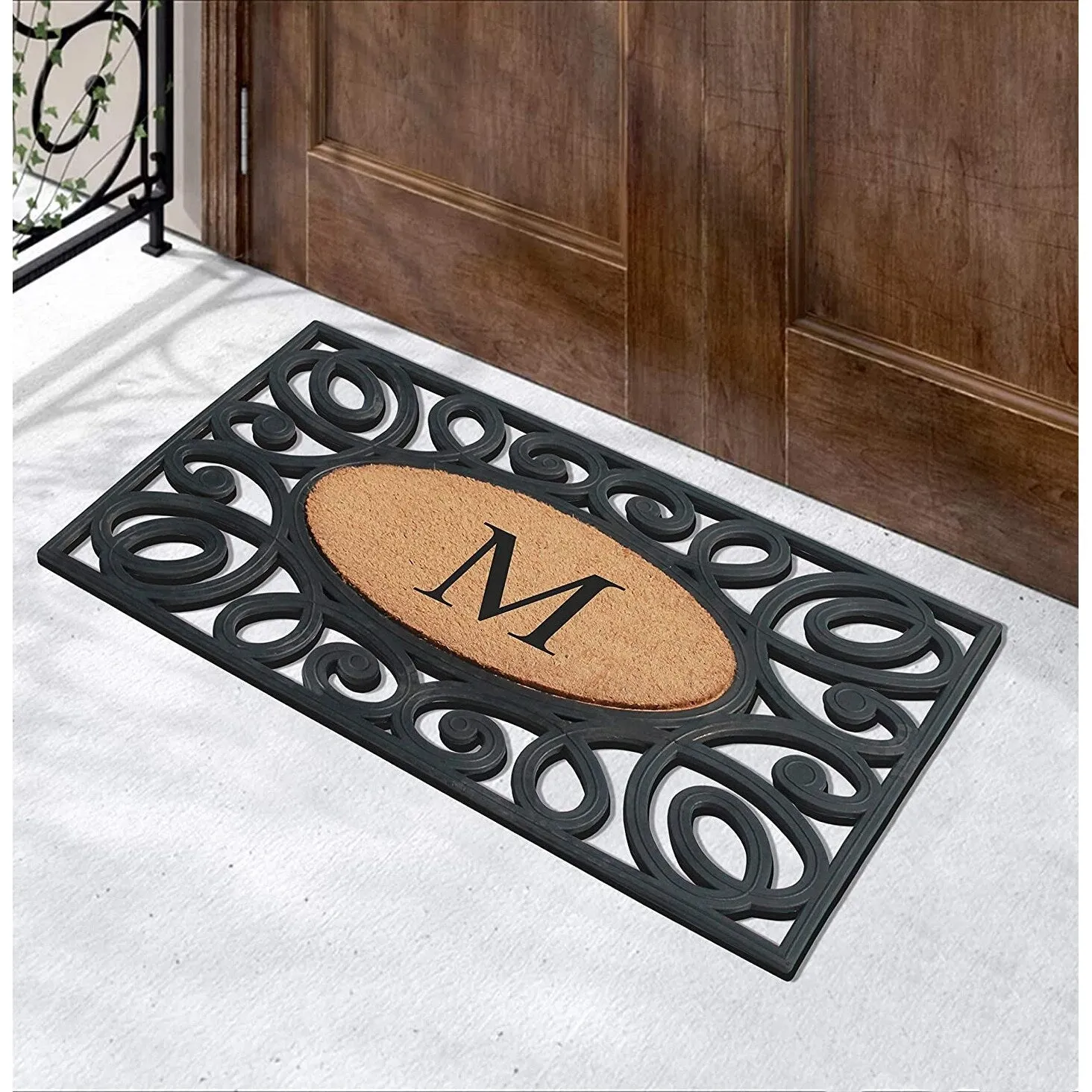 A1HC Rubber and Coir Elegant Circles. Monogrammed Double Door Doormat