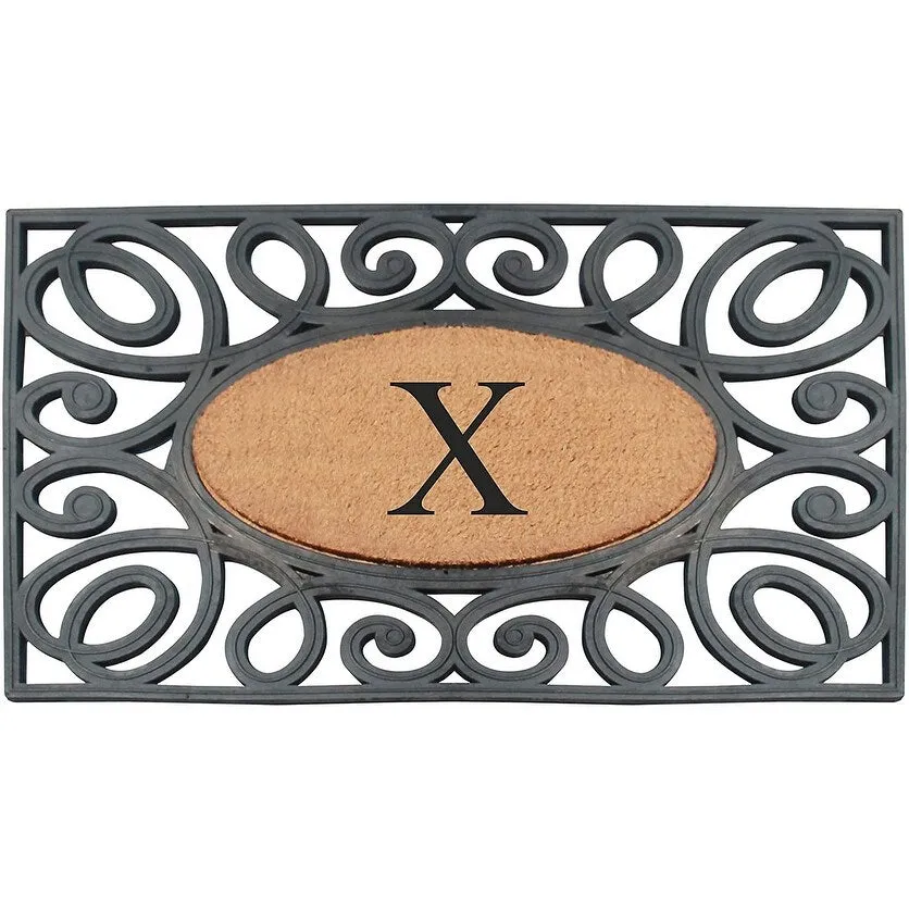 A1HC Rubber and Coir Elegant Circles. Monogrammed Double Door Doormat
