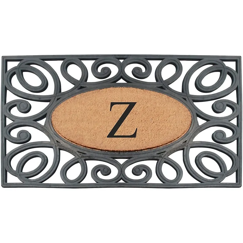 A1HC Rubber and Coir Elegant Circles. Monogrammed Double Door Doormat