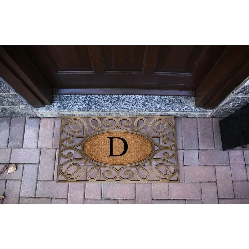 A1HC Rubber and Coir Elegant Circles. Monogrammed Double Door Doormat