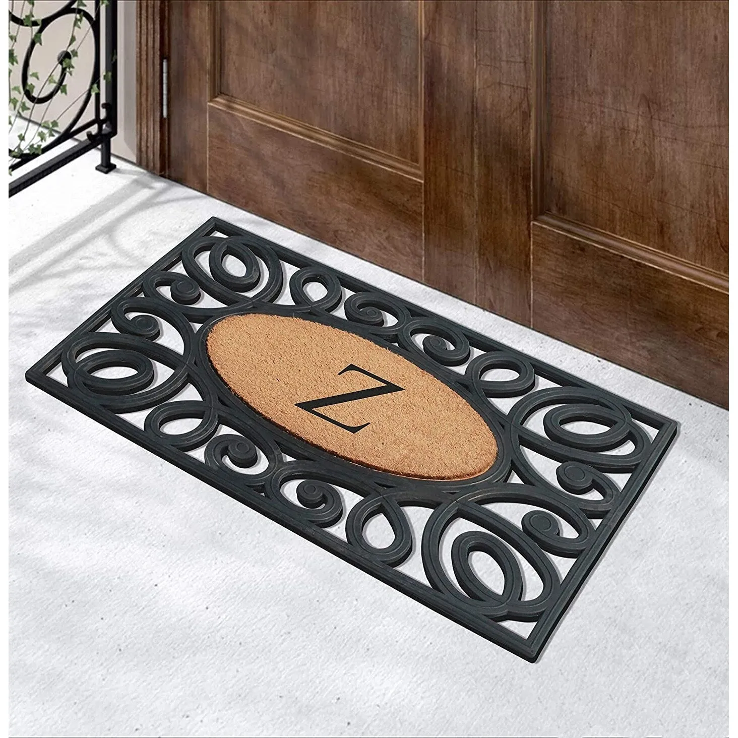 A1HC Rubber and Coir Elegant Circles. Monogrammed Double Door Doormat
