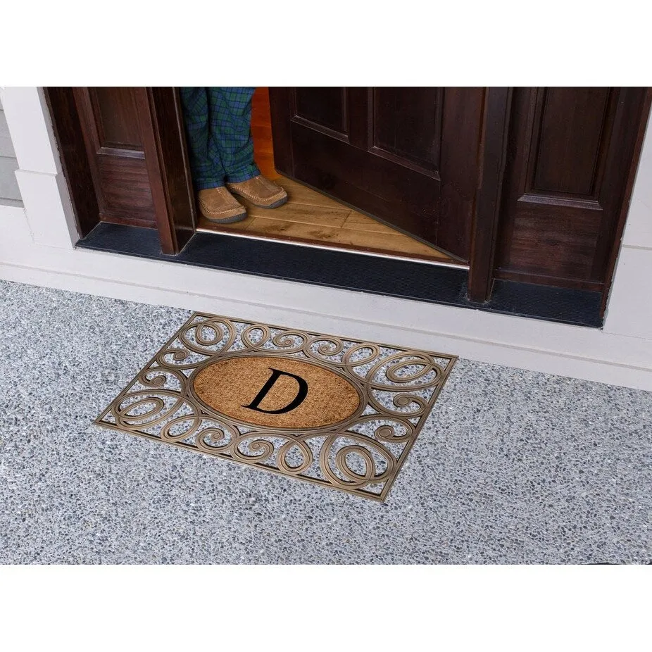 A1HC Rubber and Coir Elegant Circles. Monogrammed Double Door Doormat