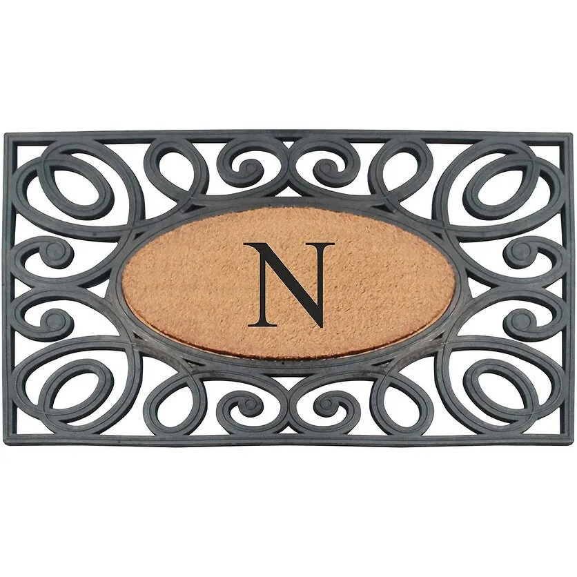 A1HC Rubber and Coir Elegant Circles. Monogrammed Double Door Doormat
